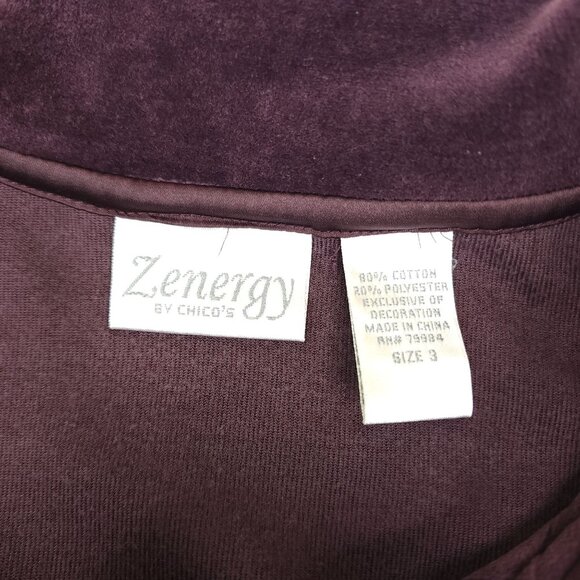 Chicos Zenergy Womens Purple Velvet Zip-Up Jacket Size 3 - Picture 3 of 8